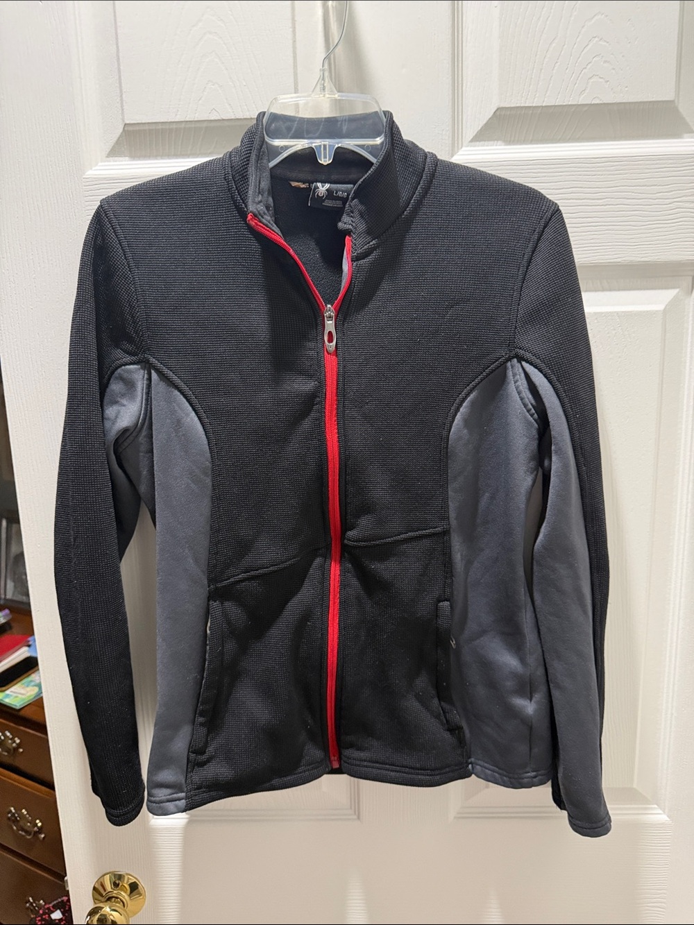 Spyder Women's Black and Gray Performance Jacket with Red Zipper